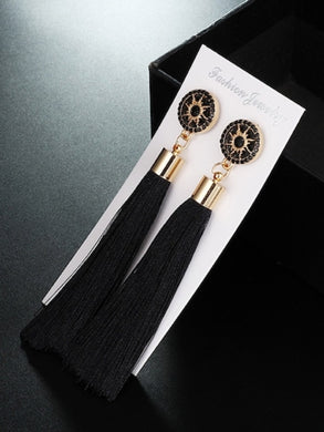 Rose Detail Tassel Drop Earrings