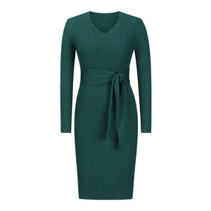 European And American Women's New Style Long Sleeve V-Neck Slim Dress