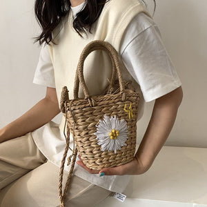 Small Daisy Straw Bag Women Shoulder Bags Handmade