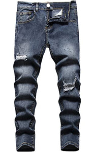 Boy's White Skinny Fit Ripped Destroyed Distressed Stretch Slim Jeans Pants