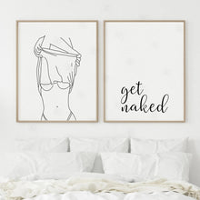 Load image into Gallery viewer, Bathroom Wall Decor Canvas Painting Get Naked Sign Canvas Art Poster One Line Sexy Woman Drawing Canvas Picture Fashion Painting