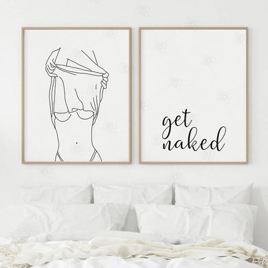 Bathroom Wall Decor Canvas Painting Get Naked Sign Canvas Art Poster One Line Sexy Woman Drawing Canvas Picture Fashion Painting