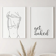 Load image into Gallery viewer, Bathroom Wall Decor Canvas Painting Get Naked Sign Canvas Art Poster One Line Sexy Woman Drawing Canvas Picture Fashion Painting