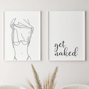 Bathroom Wall Decor Canvas Painting Get Naked Sign Canvas Art Poster One Line Sexy Woman Drawing Canvas Picture Fashion Painting