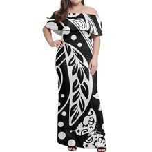 Load image into Gallery viewer, Polynesian Tribal Red Gray Lines Printed Women Elegant One Shoulder Dress New Summer Plus Size Ruffle Long Dresses Clothing 1