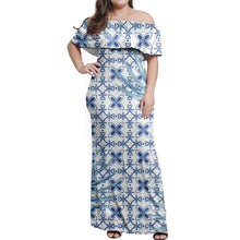 Load image into Gallery viewer, Polynesian Tribal Red Gray Lines Printed Women Elegant One Shoulder Dress New Summer Plus Size Ruffle Long Dresses Clothing 1