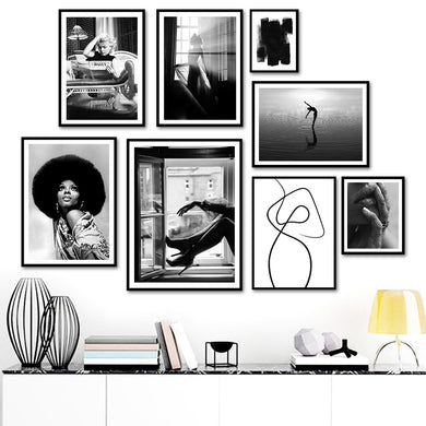 Black White Fashion Woman Abstract Lines Wall Art Canvas Painting Nordic Posters And Prints Wall Pictures For Living Room Decor 1