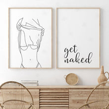 Load image into Gallery viewer, Bathroom Wall Decor Canvas Painting Get Naked Sign Canvas Art Poster One Line Sexy Woman Drawing Canvas Picture Fashion Painting