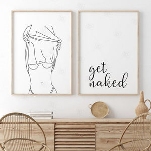 Bathroom Wall Decor Canvas Painting Get Naked Sign Canvas Art Poster One Line Sexy Woman Drawing Canvas Picture Fashion Painting