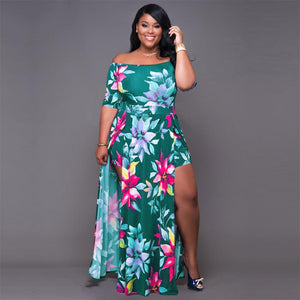 European and American Plus Size Women's Digital Printing One-Piece Split European and American Dress