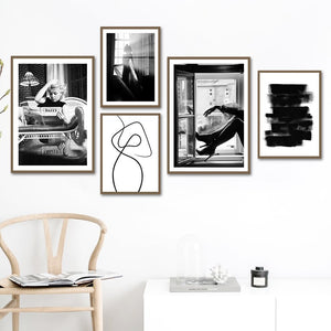 Black White Fashion Woman Abstract Lines Wall Art Canvas Painting Nordic Posters And Prints Wall Pictures For Living Room Decor 1