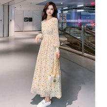 Load image into Gallery viewer, Korean Beach Style Retro Long Women Party Print Chiffon Chic Flower Vintage Dress Ankle-Length High Dress Slim Dresses Clothing