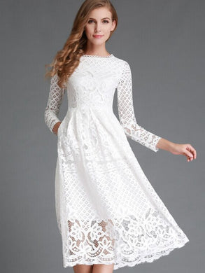 New Spring /summer Round Neck Lace Long Sleeve Dress Women's Fashion Temperament Slim Dress Party Princess Dress Dresses Women