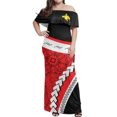 One-Shoulder Short-Sleeved Long Dress New Guinea Tribal Pattern Design Print Dress Summer Plus Size Bag Hip Party Evening Dress 1