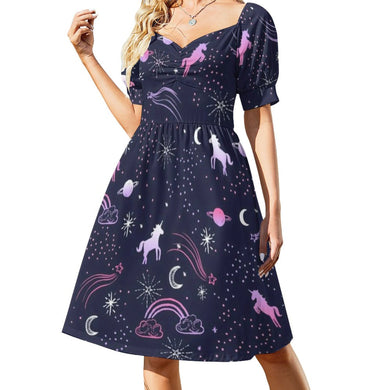 Unicorns In Space Dress Cartoon Ombre Unicorn Pretty Dresses Street Fashion Casual Dress Summer V Neck Pattern Oversize Vestido 1