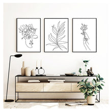 Load image into Gallery viewer, Black White Canvas Painting Wall Art Line Drawing Girl Home Decor Minimalist Simple Fashion Poster Women Flower Leaf Body Sketch