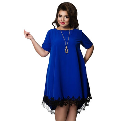 Short Sleeve Lace Dresses Big Size 5XL 6XL New 2017 Summer Backless Large Size Dress Plus Size Women Clothing Loose Blue Dress