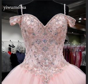 Vestido de 15 anos debutante sweet 16 dresses Pink Custom made Crystals Beading quinceanera dresses vestidos de 15 anos Dress