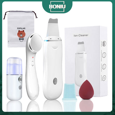 Ultrasonic Skin Scrubber Pore Cleaner 2+4 Kit Facial Ion Shovel Deep Face Cleaning Sonic Peeling Device Kit Blackhead Remover