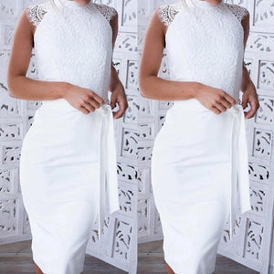 New Sexy Women Casual Sleeveless Beach Short Dress Solid White Mini Lace Dress