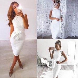 New Sexy Women Casual Sleeveless Beach Short Dress Solid White Mini Lace Dress